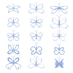 Fototapeta premium Butterfly. Set of vector blue ink butterflies. Butterflies collection. Hand drawn butterflies. Insect isolated on a white background