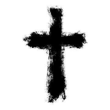 Grunge Christian Religion Cross. Black Paint. Vector. Brush painted black icon. hHand-painted cross