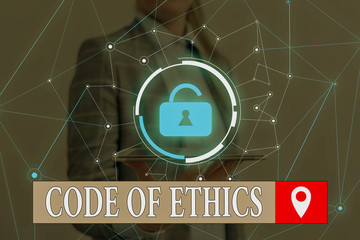 Word writing text Code Of Ethics. Business photo showcasing basic guide for professional conduct...