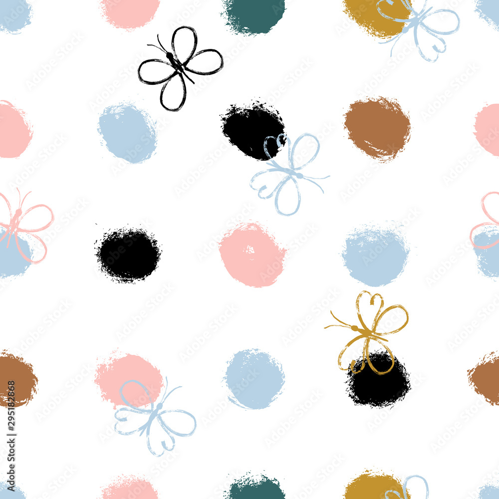 Aufkleber beautiful seamless pattern with butterflies. seamless hand drawn pattern with colorful dots. vector 