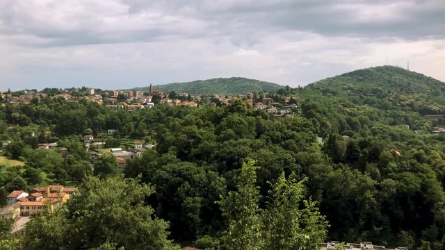 Panoramic View of Como City in Lombardy - Italian Prealps - Pan Left to Right
