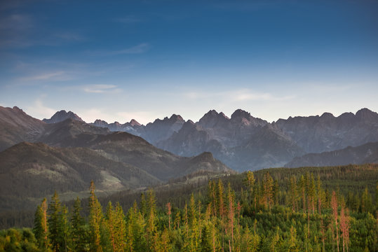 Tatra Mountains panorama in warm sunny summer day