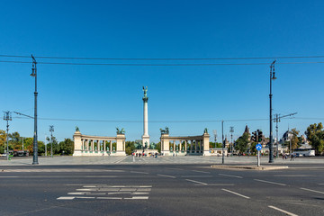 Fototapeta na wymiar Budapest, Hungary - October 01, 2019: Hero's Square Budapest, Hosok tere, Hungary. Millennium Monument at Heroes' Square in Budapest.