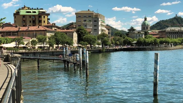 Panoramic View of Lake Como First Basin - Pan on Duomo Life Electric Baradello and Volta Temple