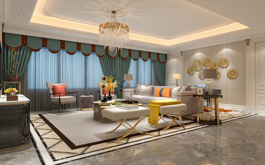 3d render of neo classic living room