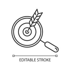 Choose niche linear icon. Arrow hit target. Search, goal achievement. Target advertising. Customer attraction. Thin line illustration. Contour symbol. Vector isolated outline drawing. Editable stroke