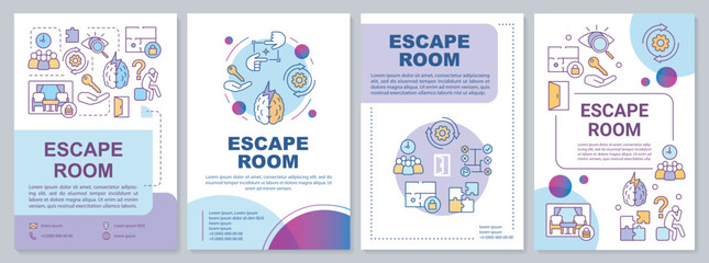 Fototapeta premium Escape room brochure template. Quest flyer, booklet, leaflet print, cover design with linear illustrations. Strategy, logic game. Vector page layouts for magazines, annual reports, advertising posters