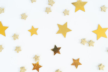 Christmas flat lay scene with golden decorations