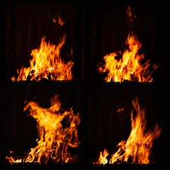Burning fire at night. Bonfire in the barbecue, fireplace and hearth.