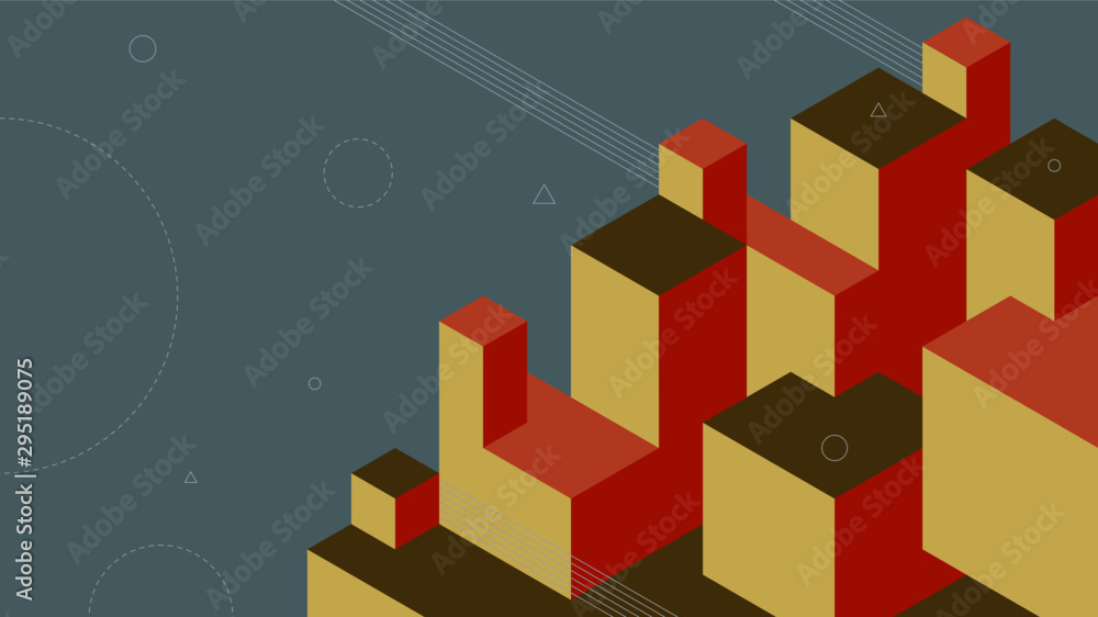 Wall mural abstract background with isometric elements of a cube box. with retro or vintage colors. background 