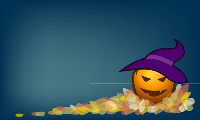 one simple pumpkin_magic hat_transparent leaves_blue background__by jziprian