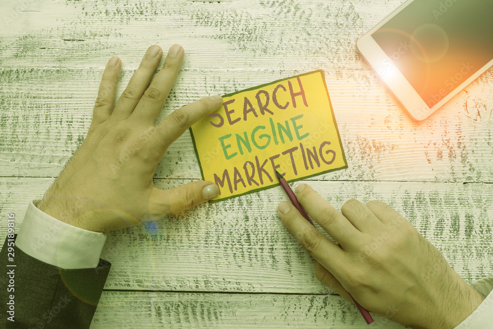 Poster writing note showing search engine marketing. business concept for promote website visibility on sea