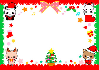 Fototapeta premium クリスマス素材・パンダサンタ・猫・トナカイ・クマの可愛いクリスマスカード・グリーティングカード