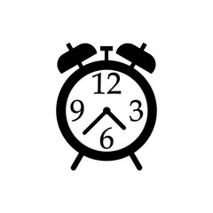 Alarm clock icon, black isolated on white background, vector illustration.
