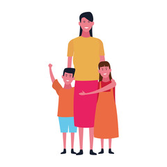 mother with her kids icon, flat design