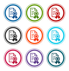 Certificate paper icon flat round buttons set illustration design