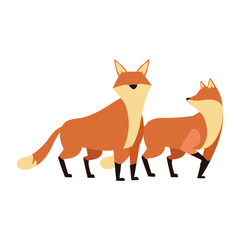 cartoon foxes icon, flat design