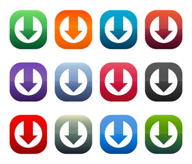 Down arrow icon shiny square buttons set illustration design