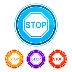 Stop sign icon flat design round buttons set illustration design
