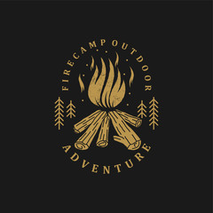 Bonfire logos for wild adventure activities, with elements of fire and firewood with vintage and rugged logo styles