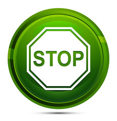 Stop sign icon glassy green round button illustration