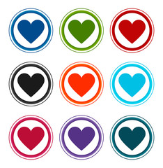 Heart icon flat round buttons set illustration design