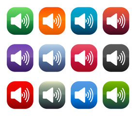 Volume speaker icon shiny square buttons set illustration design