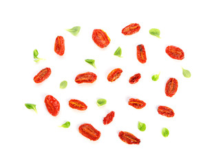 Dried tomatoes on white background