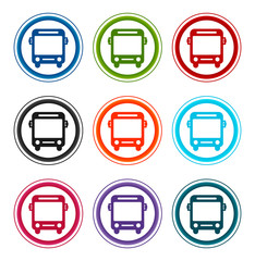 Bus icon flat round buttons set illustration design