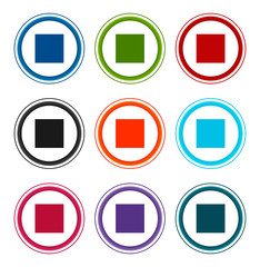 Stop play icon flat round buttons set illustration design