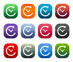 History icon shiny square buttons set illustration design