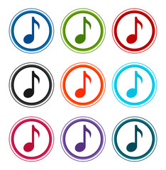 Musical note icon flat round buttons set illustration design