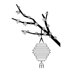 chinese lantern and blossom tree branch, flat design