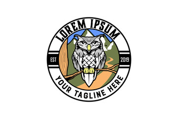 owl cartoon character vector logo badge template