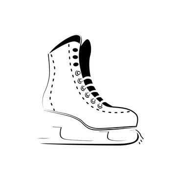 Ice skate icon logo. Figure skating symbol outline drawing, stylized thin line, sketch. Winter sport activity design. Isolated vector sign on transparent background.