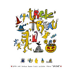 Fototapeta premium (정사각)할로윈 포스터 / 손으로 그린 할로윈 그림