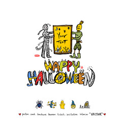 Obraz premium (정사각)할로윈 포스터 / 손으로 그린 할로윈 그림