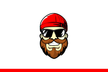 bearded man head cartoon with sunglasses