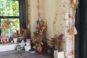 Vintage interior with various props for cafe design.