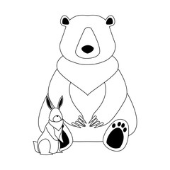 Cartoon wild bear and rabbit,flat design