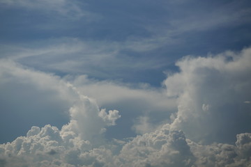 Cumulonimbus cloud formations on tropical blue sky , Nimbus moving , Abstract background from natural phenomenon and gray clouds hunk , Thailand