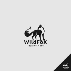 Fox Logo with silhouette style use wild animal hunter concept looking at back