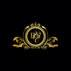 Initial Letter BB logo luxury vector mark, gold color elegant classical symmetric curves decor.