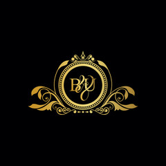 Initial Letter BB logo luxury vector mark, gold color elegant classical symmetric curves decor.