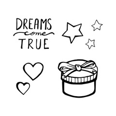 Let your dream come true - lovely vector set. Awesome cartoon collection in vector. Concept retro set in vector.