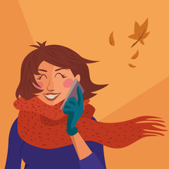 Woman Talking on the Phone in Autumn