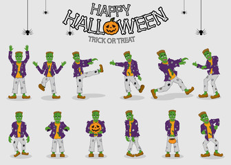 collection set of halloween monster costume Frankenstein