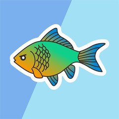 Fish Icon, Cute Cartoon Funny Character, Swim in Water – Flat 