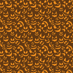 Seamless pattern with halloween pumpkins carved faces of emotions isolated