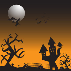 Halloween background, Scary castle and pumpkins
